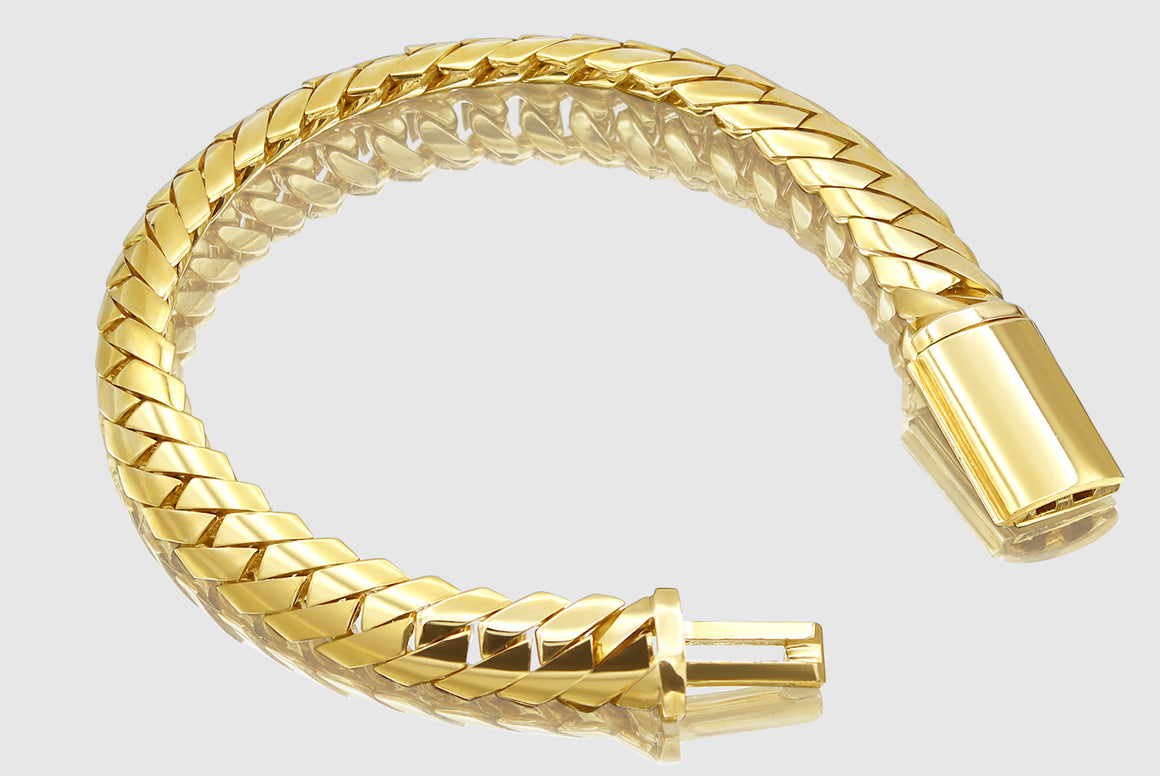 Pulsera de oro con eslabones cubanos Miami de 8,5 mm a 14 mm con borde de navaja macizo 