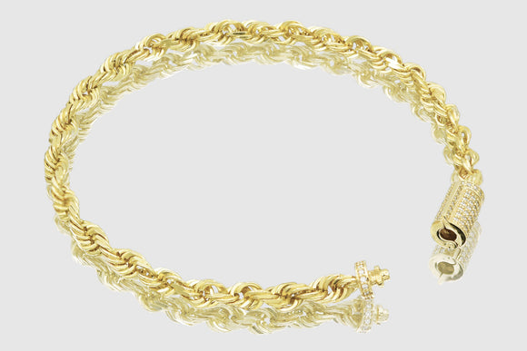 5mm Rope Bracelet - Diamond Lock - 10k/14k/18k Yellow Gold | Uverly