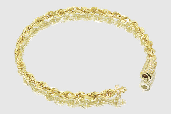 5mm Rope Bracelet - Diamond Lock - 10k/14k/18k Yellow Gold | Uverly