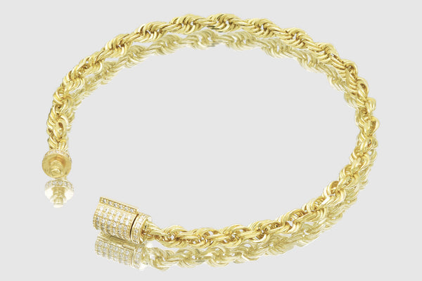 5mm Rope Bracelet - Diamond Lock - 10k/14k/18k Yellow Gold | Uverly