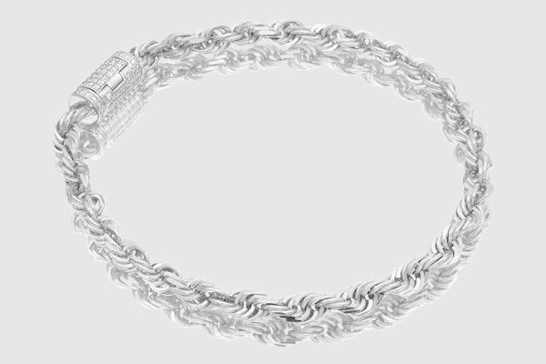 5mm Rope Bracelet - Diamond Lock - 10k/14k/18k White Gold | Uverly