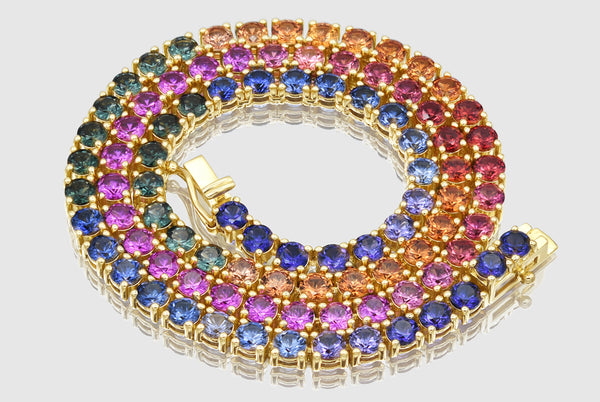 4mm Rainbow Natural Sapphire Tennis Necklace