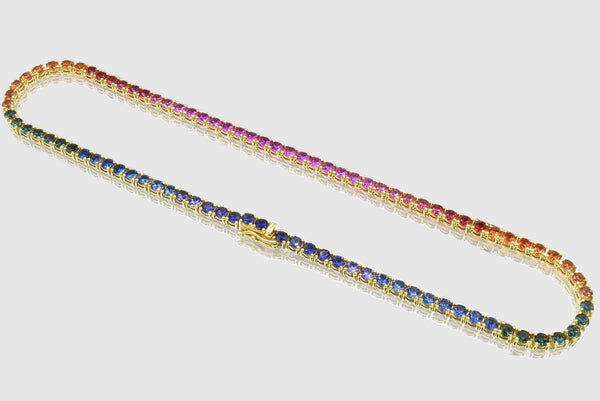 4mm Rainbow Natural Sapphire Tennis Necklace