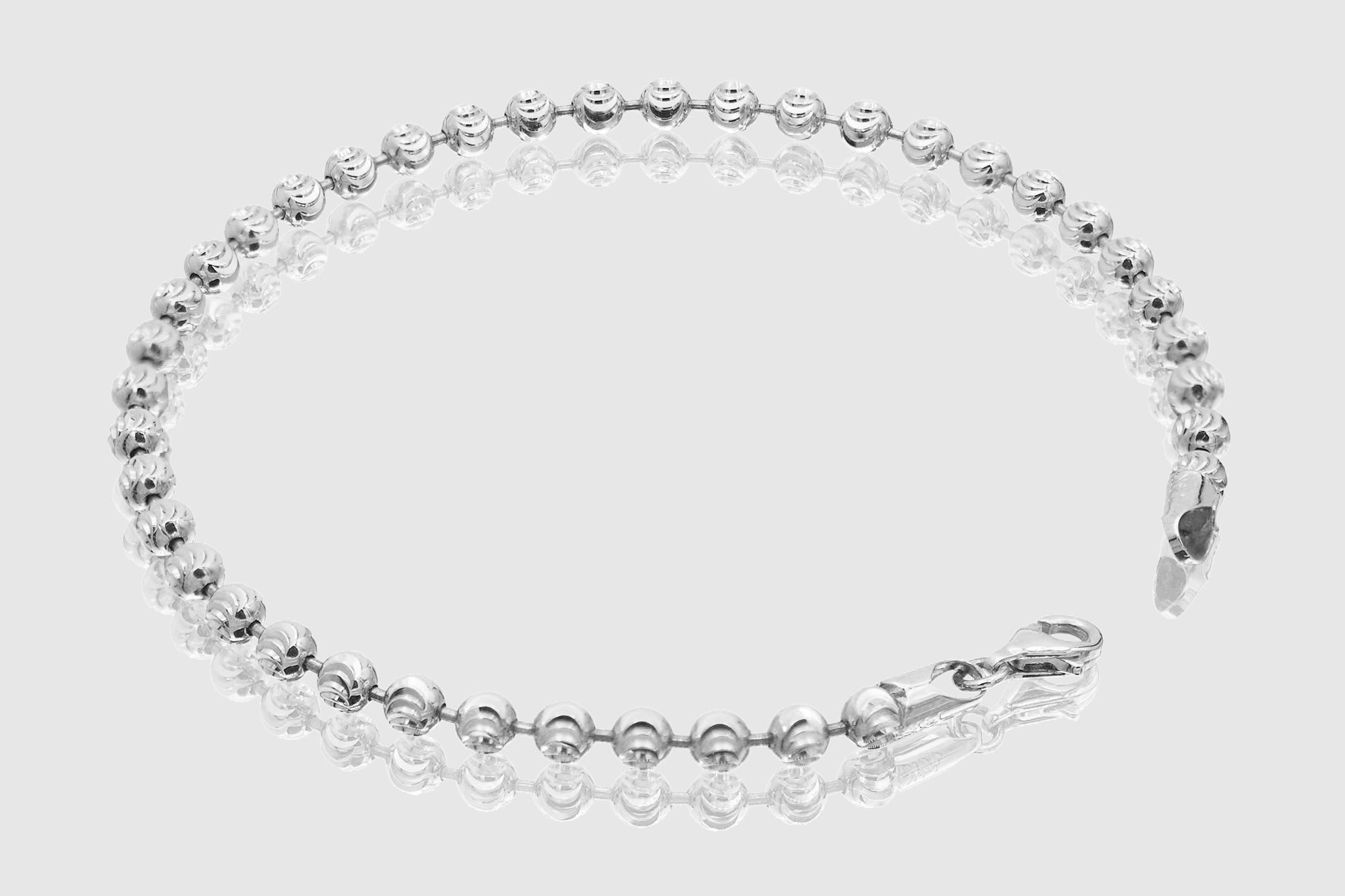 2mm 5mm Moon Cut Bead Bracelet 14k White Gold1
