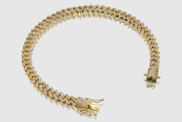 6mm Diamond Miami Cuban Pront Set Bracelet - Yellow Gold | Uverly