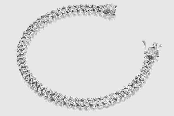 6mm Diamond Miami Cuban Pront Set Bracelet - White Gold | Uverly