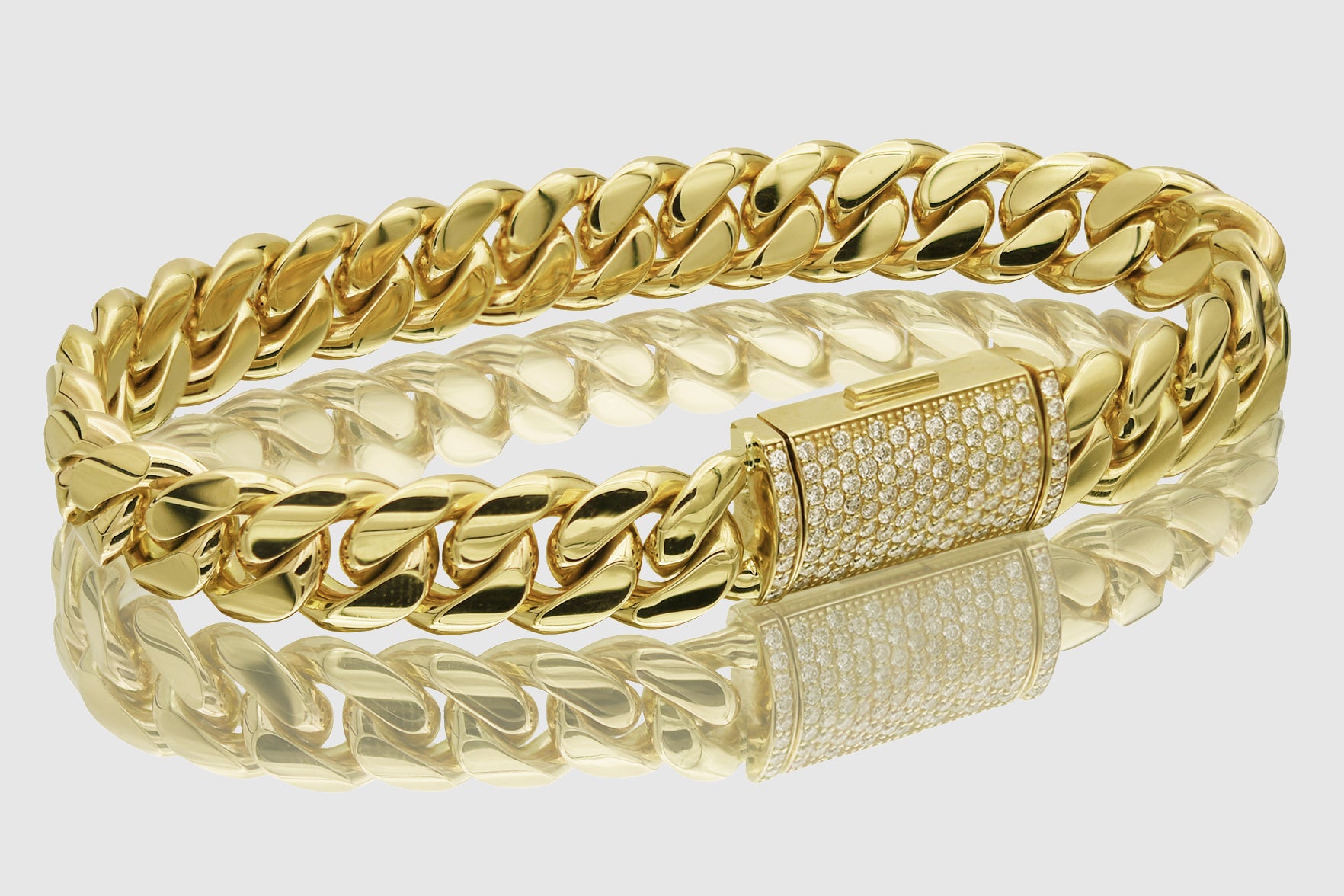 10mm Solid Miami Cuban Gold Diamond Lock Bracelet