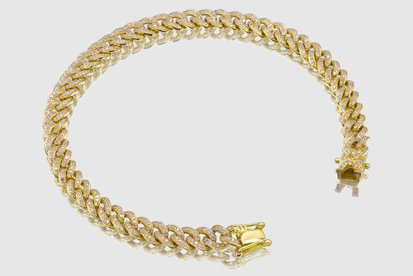 6mm Diamond Miami Cuban Single Row Bracelet - Yellow Gold | Uverly