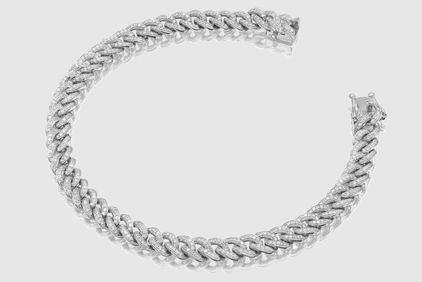6mm Diamond Miami Cuban Single Row Bracelet - White Gold | Uverly