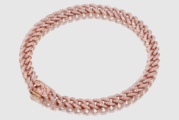 6mm Diamond Miami Cuban Single Row Bracelet - Rose Gold | Uverly