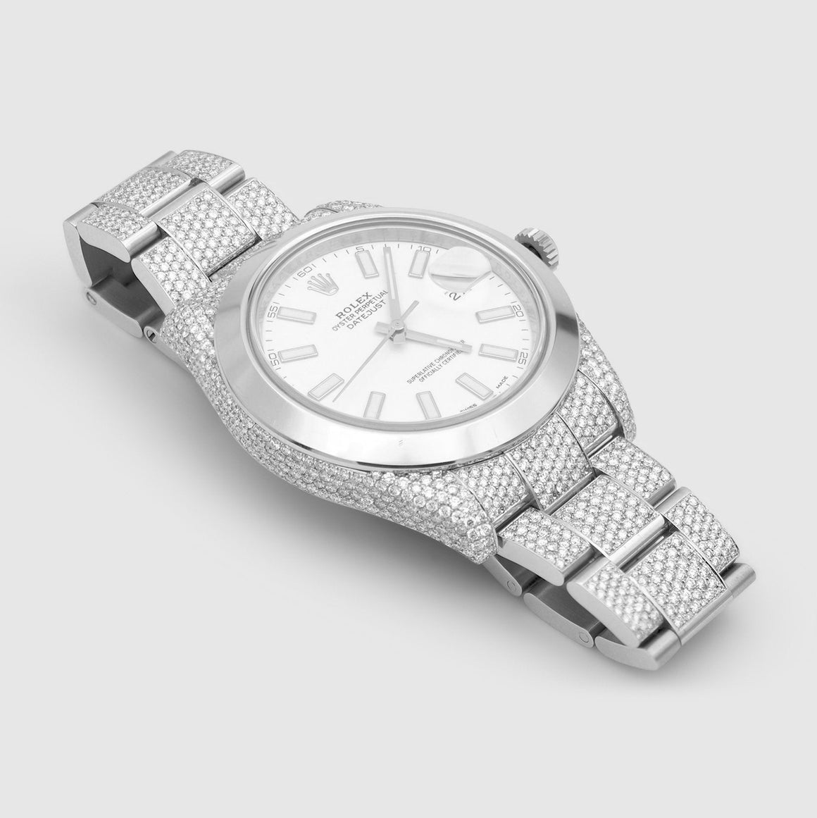 Iced Out DateJust II 41mm Stainless Steel White Dial Watch