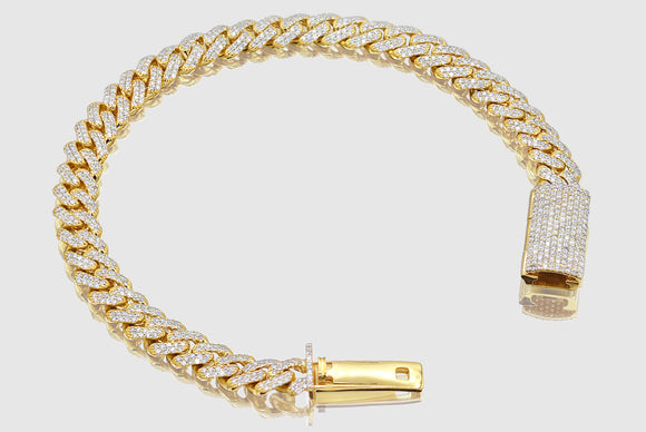 7mm Diamond Miami Cuban Two Row Bracelet - Yellow Gold | Uverly