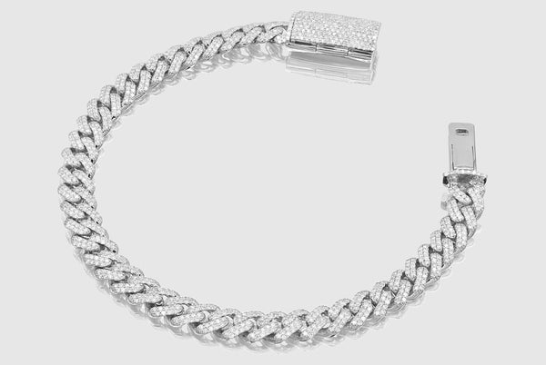 7mm Diamond Miami Cuban Two Row Bracelet - White Gold | Uverly
