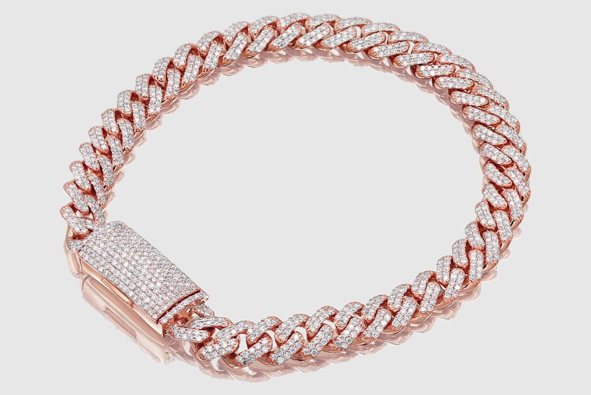 7mm Diamond Miami Cuban Two Row Bracelet - Yellow Gold | Uverly