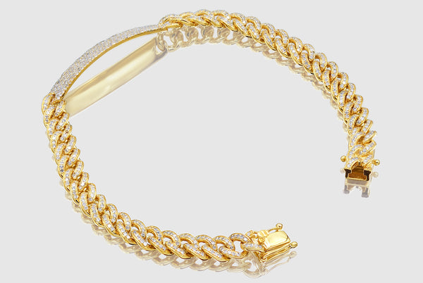 6mm Diamond Miami Cuban Single Row with Bar Bracelet - Yellow Gold | Uverly