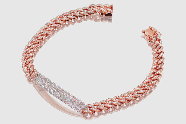 6mm Diamond Miami Cuban Single Row with Bar Bracelet - Rose Gold | Uverly