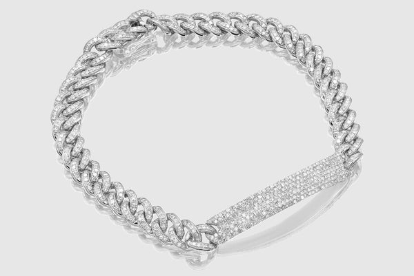 6mm Diamond Miami Cuban Single Row with Bar Bracelet - White Gold | Uverly