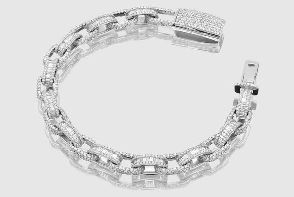 8.5mm Cable Baguette Diamond Bracelet - White Gold | Uverly