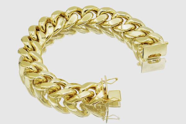 15mm Hollow Miami Cuban Yellow Gold Bracelet | Uverly