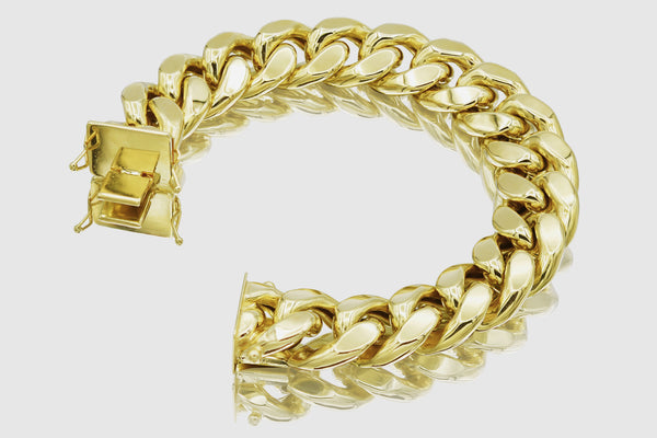 15mm Hollow Miami Cuban Yellow Gold Bracelet | Uverly