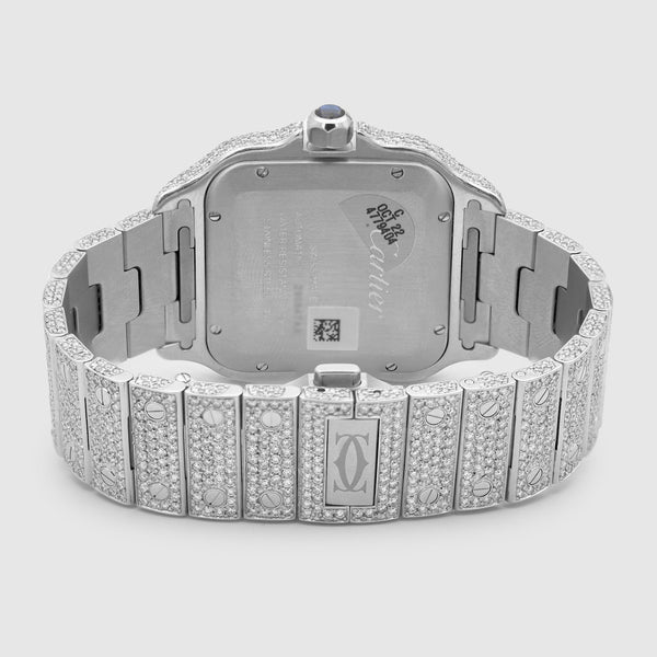 Iced Out Cartier Santos 40mm Diamond Purple Dial Watch 22.6ct | Uverly