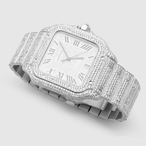 Iced Out Cartier Santos 40mm Diamond Watch 22.6ct | Uverly