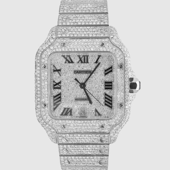 Iced Out Cartier Santos 40mm Diamond Watch 22.6ct | Uverly