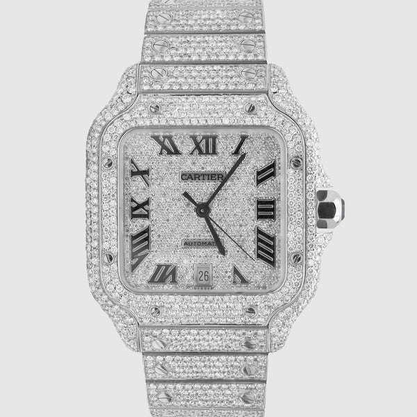 Iced Out Cartier Santos 40mm Diamond Watch 22.6ct | Uverly