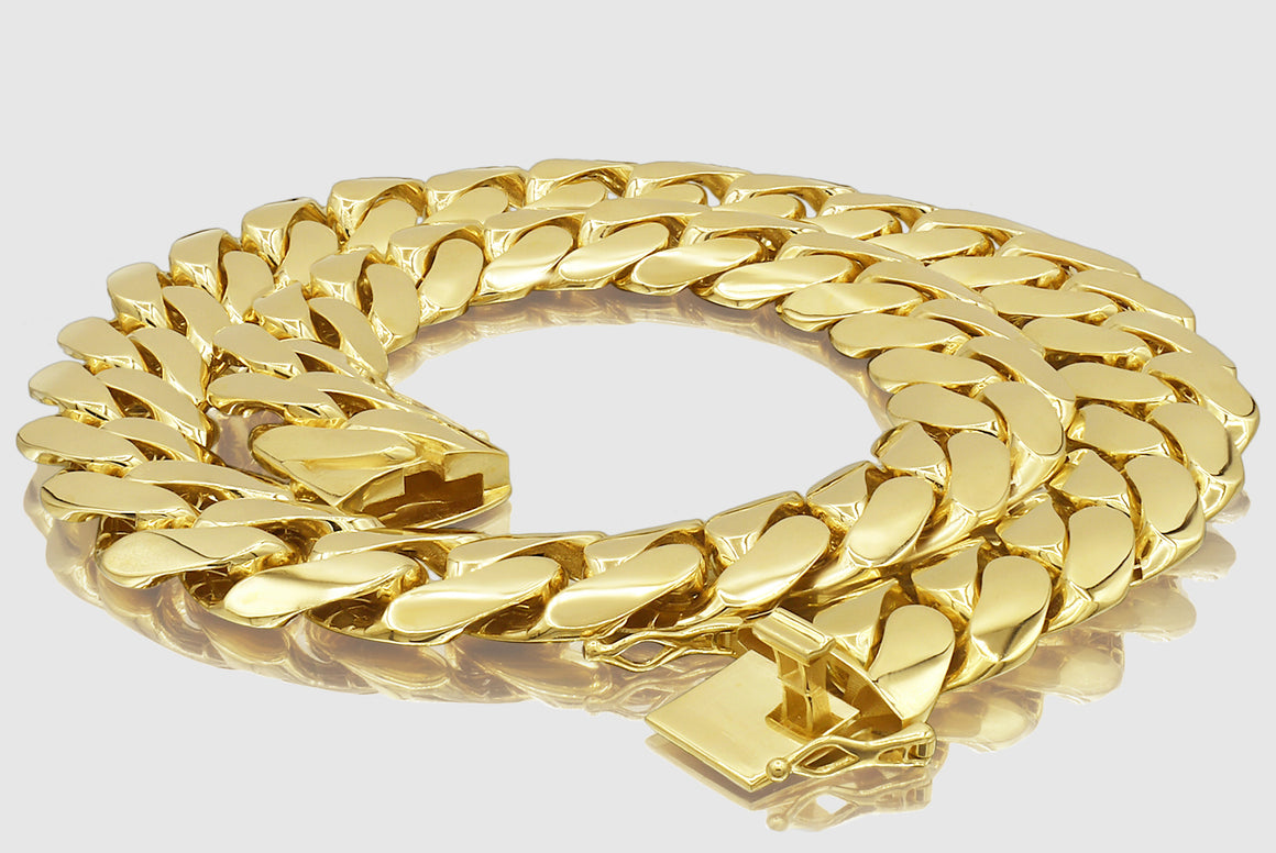 20mm Hollow 14K Miami Cuban Yellow Gold Flat Necklace | Uverly