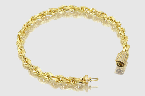 5.5mm Rope Bracelet - Diamond Lock - 10k/14k Yellow Gold | Uverly