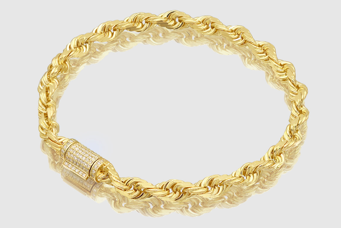 5.5mm Rope Bracelet - Diamond Lock - 10k/14k Yellow Gold | Uverly