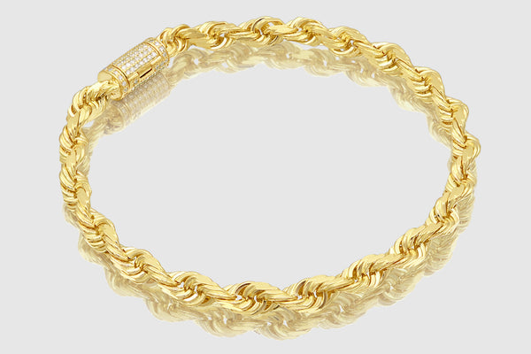 5.5mm Rope Bracelet - Diamond Lock - 10k/14k Yellow Gold | Uverly