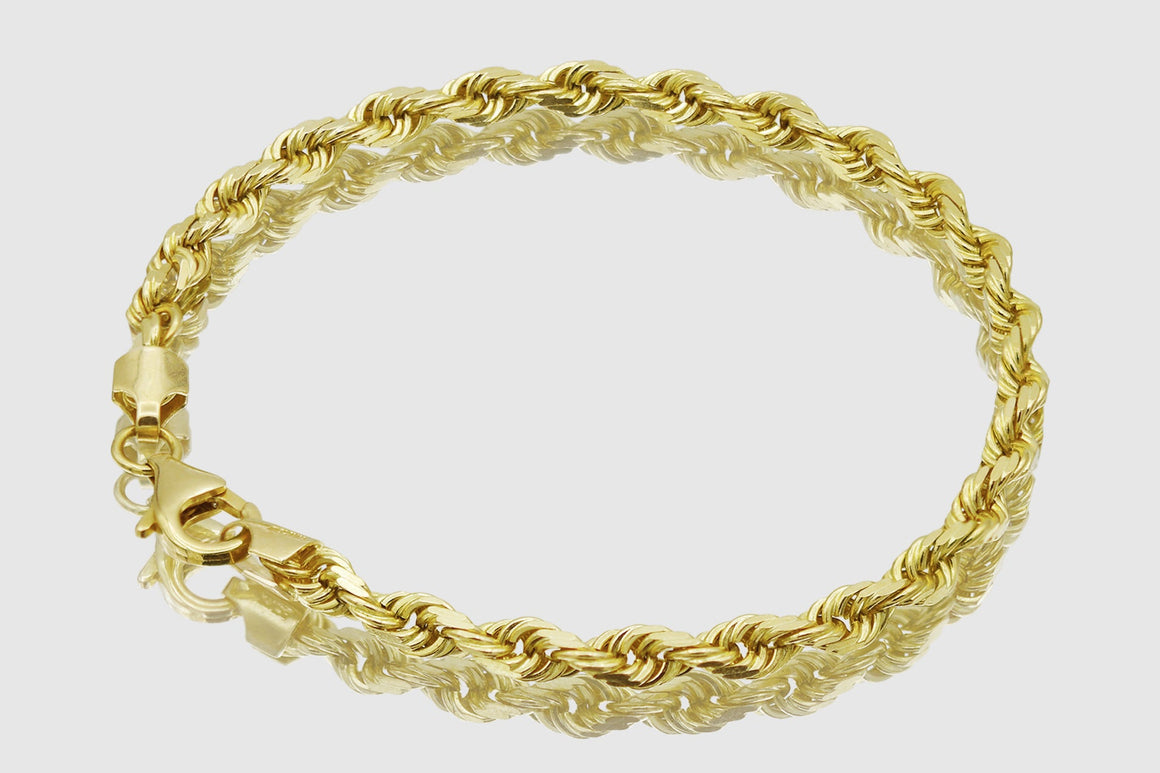 1.5mm - 22mm Solid Rope Bracelet - 18k Yellow Gold