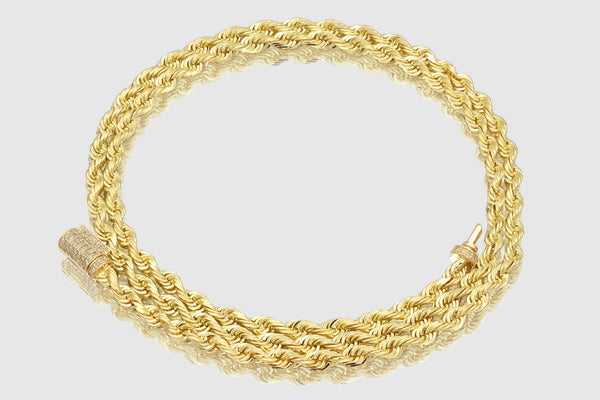 4mm Rope Chain - Diamond Lock - 10k/14k/18k Yellow Gold | Uverly