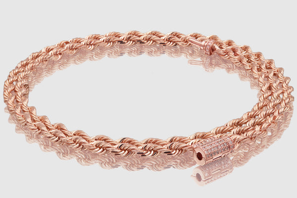 4mm Rope Chain - Diamond Lock - 10k/14k/18k Rose Gold | Uverly