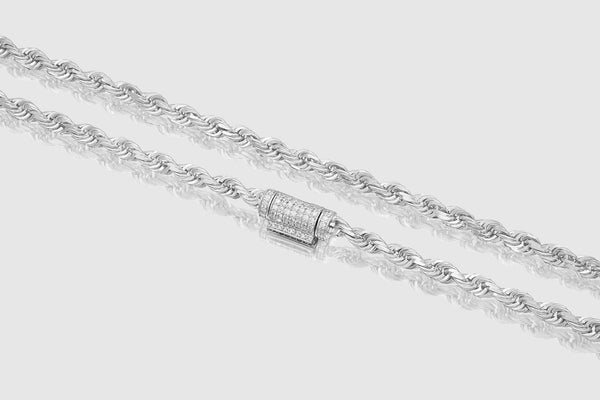 4mm Rope Chain - Diamond Lock - 10k/14k/18k White Gold | Uverly