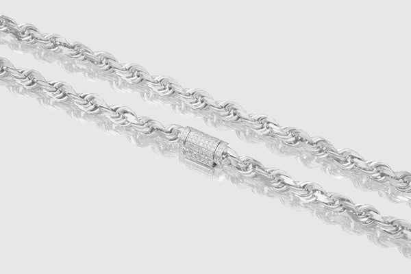 5mm Rope Chain - Diamond Lock - 10k/14k/18k White Gold | Uverly