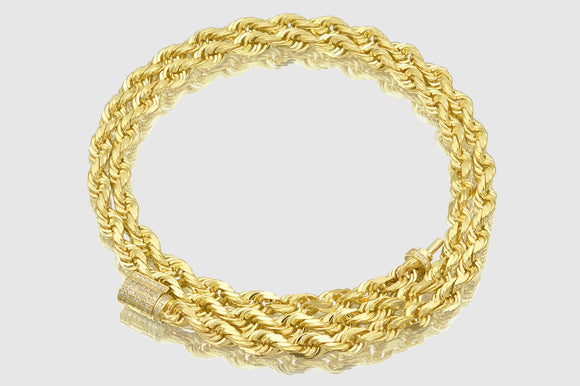 5mm Rope Chain - Diamond Lock - 10k/14k/18k Yellow Gold | Uverly