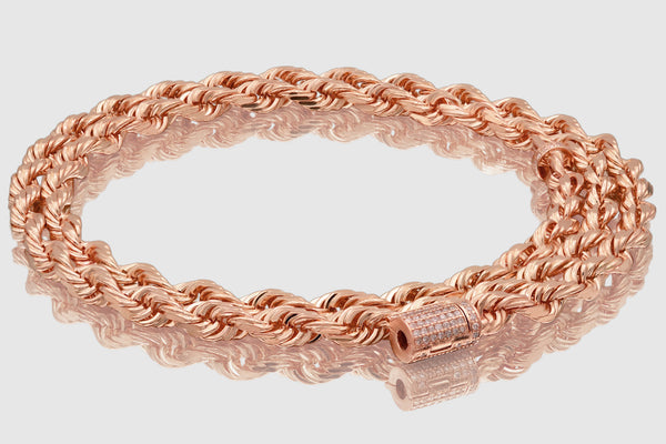 5mm Rope Chain - Diamond Lock - 10k/14k/18k Rose Gold | Uverly