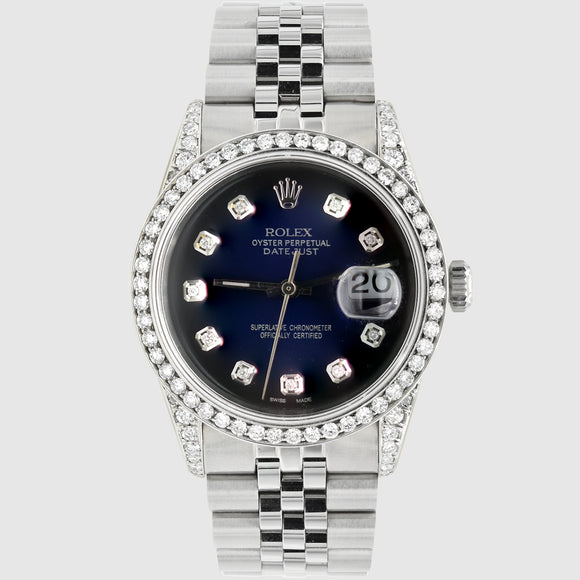 Diamond Rolex DateJust 36mm Stainless Steel Blue Dial | Uverly