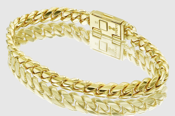 9mm Solid Miami Cuban Diamond Lock Bracelet 10k / 14k / 18k / 22k Yellow Gold | Uverly