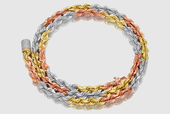 6mm Rope Chain - Diamond Lock - 14k Tri-Color Gold | Uverly