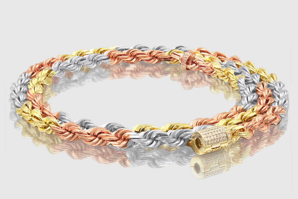 6mm Rope Chain - Diamond Lock - 14k Tri-Color Gold | Uverly