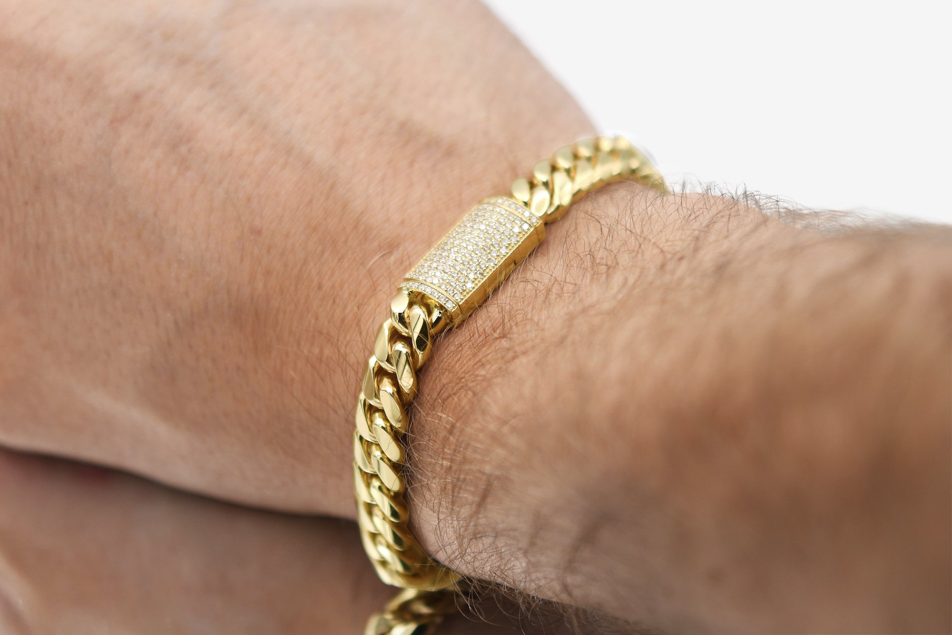 9mm Solid Miami Cuban Gold Diamond Lock Bracelet