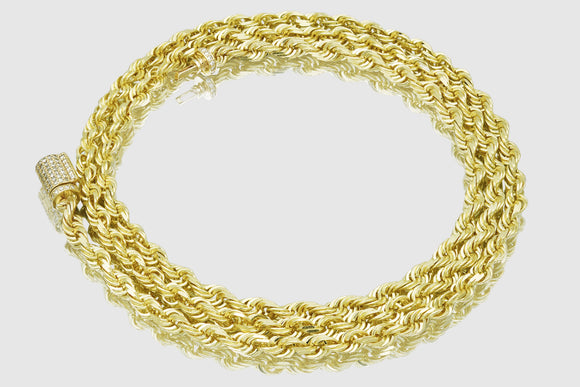 4.5mm Rope Chain - Diamond Lock 10k/14k Yellow Gold | Uverly