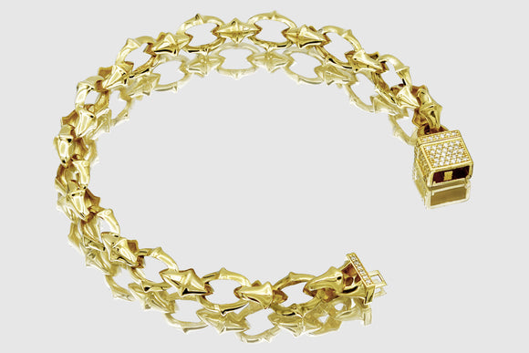 10mm Solid Yellow Gold Armory Style Diamond Lock Bracelet | Uverly