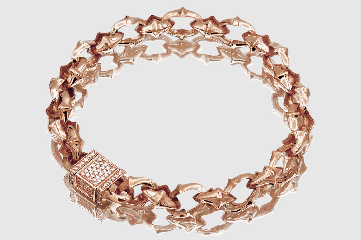 10mm Solid Yellow Gold Armory Style Diamond Lock Bracelet | Uverly