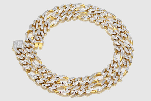 Hollow Figaro Monaco Style Pave Necklace - 14k Yellow Gold | Uverly