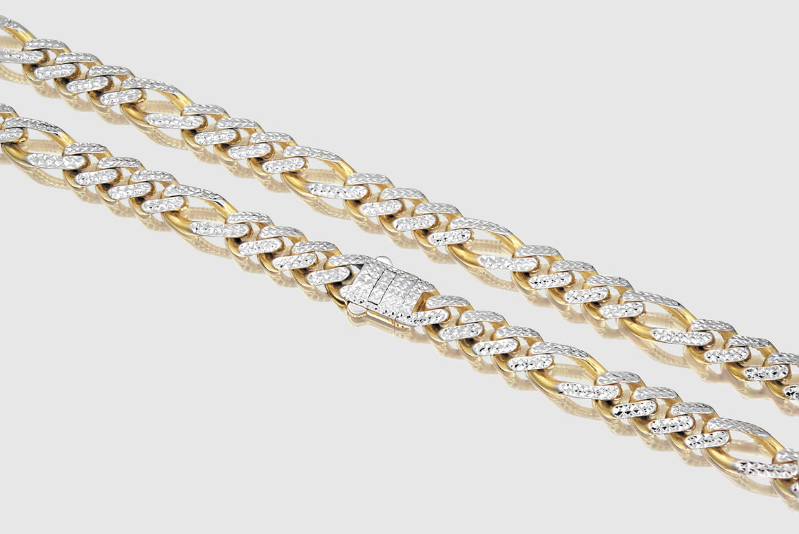 Hollow Figaro Monaco Style Pave Necklace - 14k Yellow Gold | Uverly
