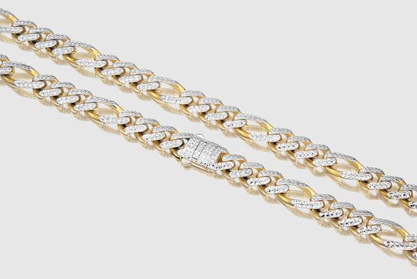 Hollow Figaro Monaco Style Pave Necklace - 14k Yellow Gold | Uverly